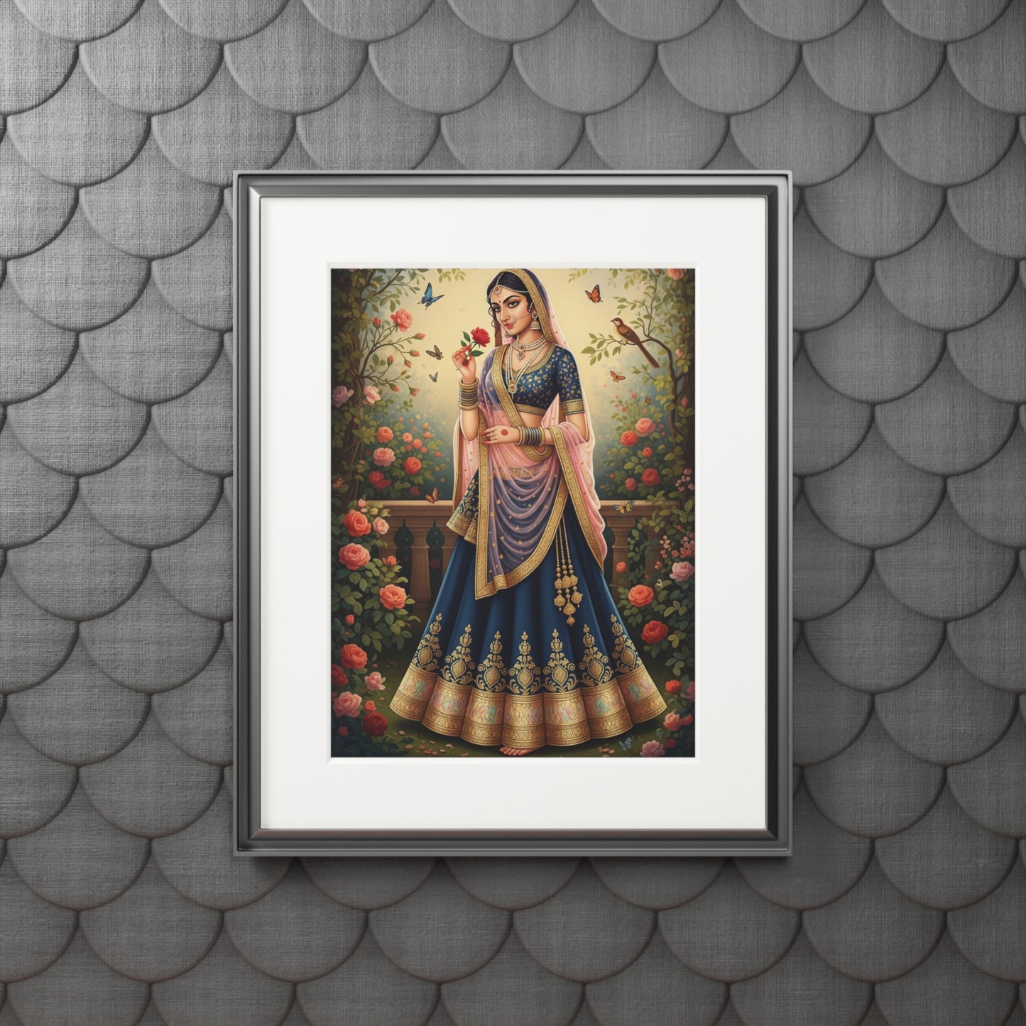Mughal Indian Woman Digital Art Print | Traditional Garden Lady Wall Decor | Printable Desi Art