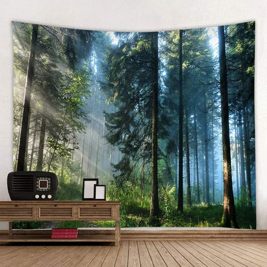 Mystical Forest Tapestry Sunlit Pine Trees Wall Hanging Nature Landscape Decor for Bedroom Living Room & Dorm