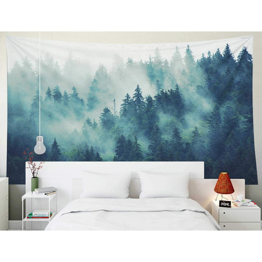 Misty Forest Mountain Tapestry Nature Landscape Wall Hanging for Bedroom Living Room & Dorm Decor Serene Woodland Scene