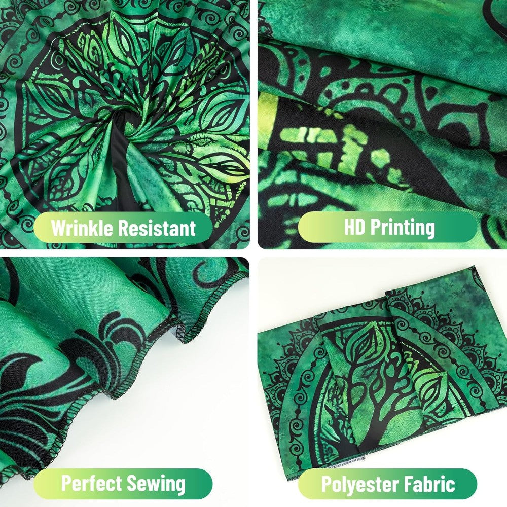 Green Tree of Life Mandala Tapestry for Wall Decor Nature Art Hanging Bohemian Design Dark Green Aesthetic