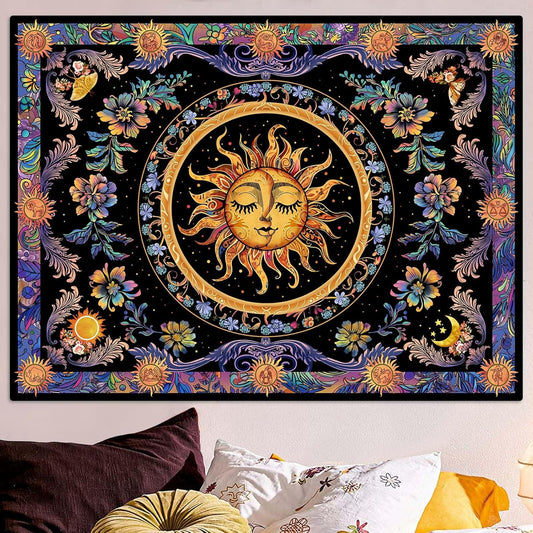Spiritual Sun Moon Mandala Tapestry Hippie Wall Art Bohemian Bedroom & Yoga Studio Decor