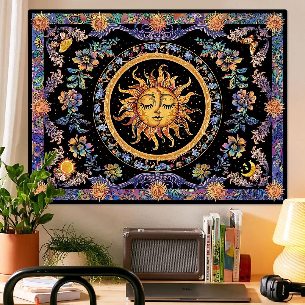 Spiritual Sun Moon Mandala Tapestry Hippie Wall Art Bohemian Bedroom & Yoga Studio Decor