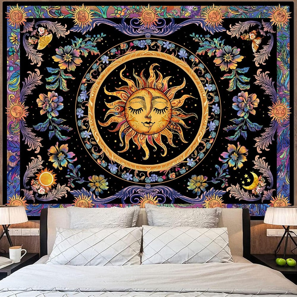 Spiritual Sun Moon Mandala Tapestry Hippie Wall Art Bohemian Bedroom & Yoga Studio Decor