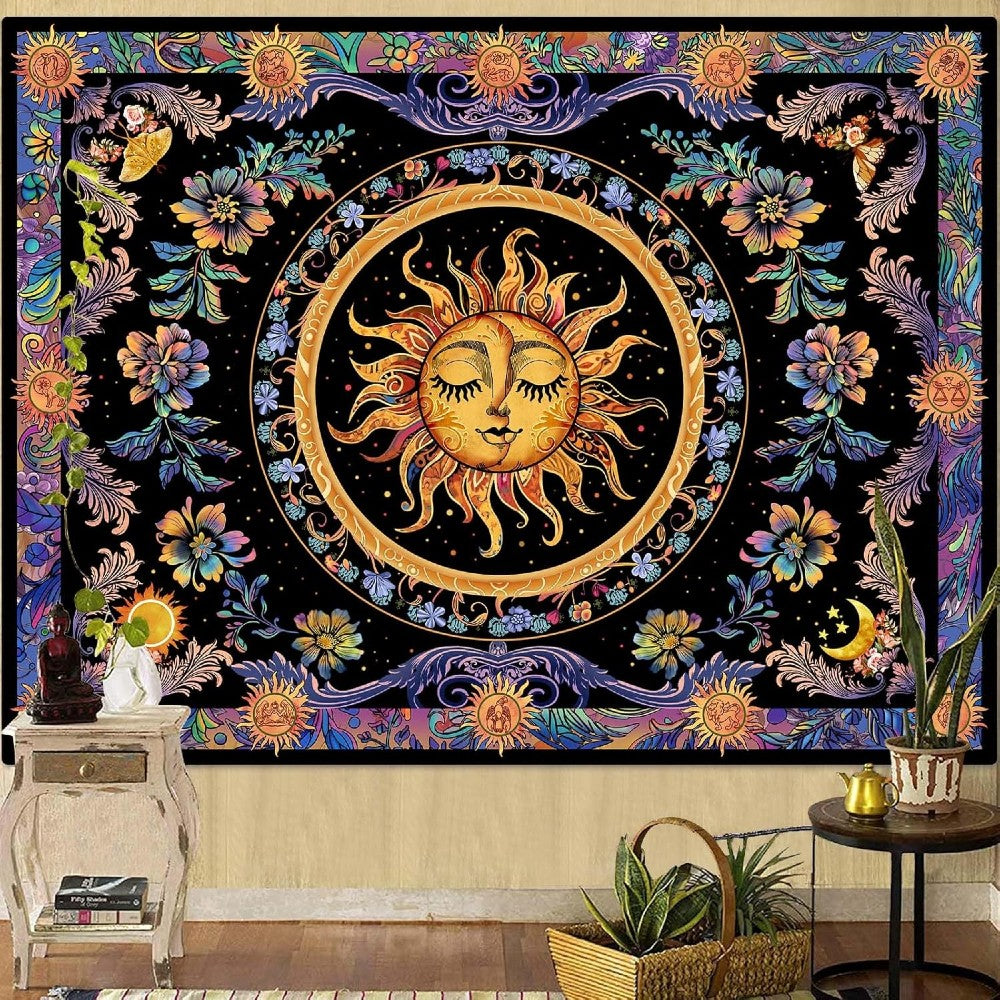 Spiritual Sun Moon Mandala Tapestry Hippie Wall Art Bohemian Bedroom & Yoga Studio Decor