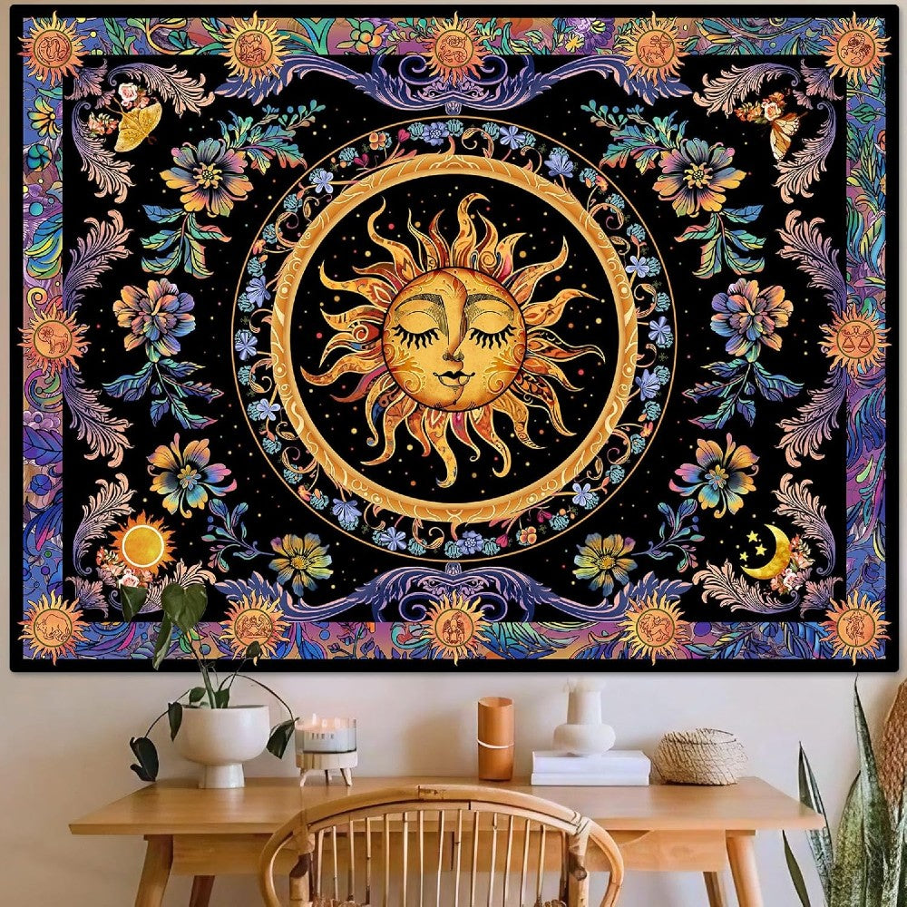 Spiritual Sun Moon Mandala Tapestry Hippie Wall Art Bohemian Bedroom & Yoga Studio Decor
