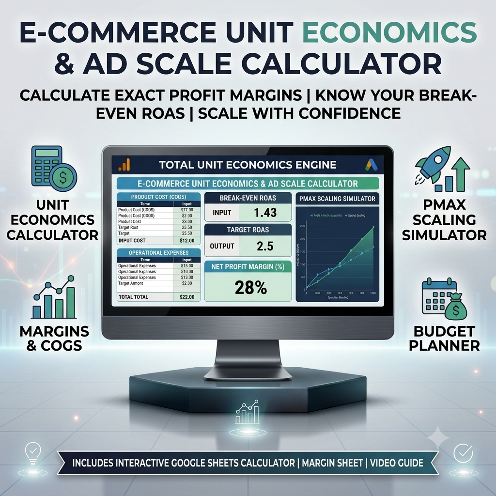 E-Commerce Unit Economics & Ad Scale Calculator: Interactive Margin Sheet for Google Ads & Shopify