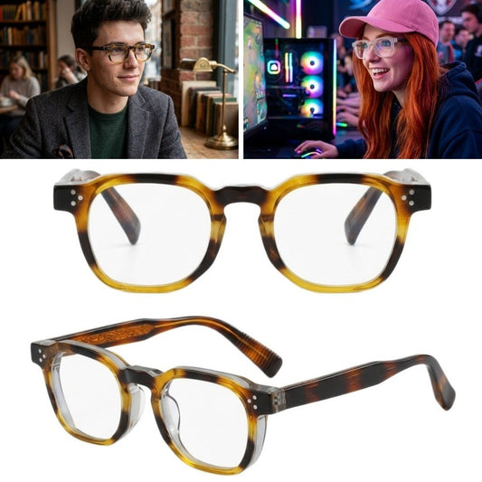 Chronos Blue Light Blocking Square Eyeglasses | Premium Handcrafted Acetate Optical Frames | Unisex Vintage Style Computer Glasses for Digital Strain