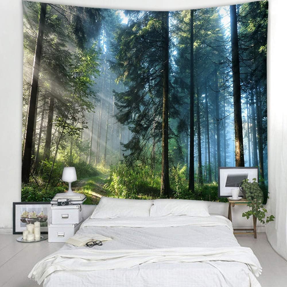 Mystical Forest Tapestry Sunlit Pine Trees Wall Hanging Nature Landscape Decor for Bedroom Living Room & Dorm