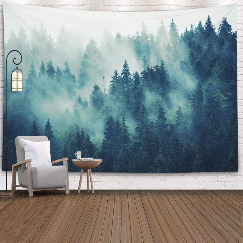 Misty Forest Mountain Tapestry Nature Landscape Wall Hanging for Bedroom Living Room & Dorm Decor Serene Woodland Scene