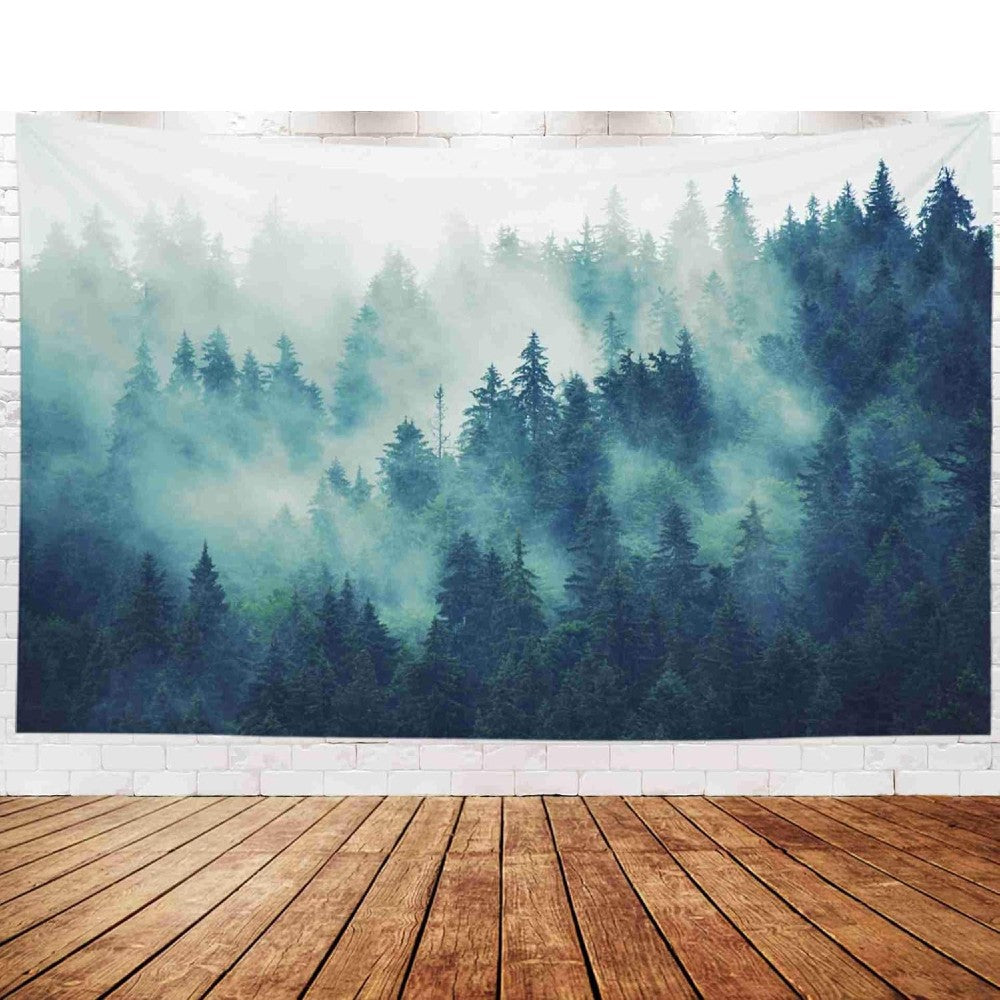 Misty Forest Mountain Tapestry Nature Landscape Wall Hanging for Bedroom Living Room & Dorm Decor Serene Woodland Scene