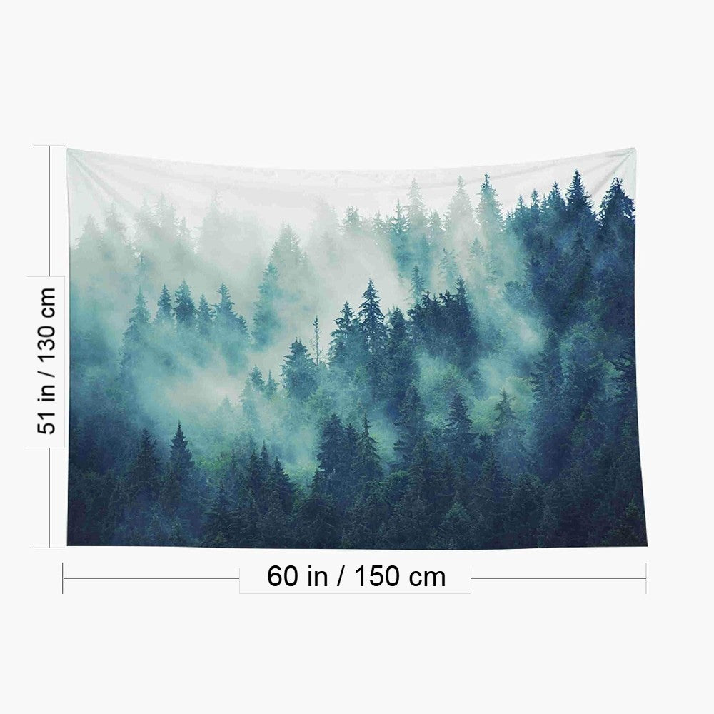 Misty Forest Mountain Tapestry Nature Landscape Wall Hanging for Bedroom Living Room & Dorm Decor Serene Woodland Scene