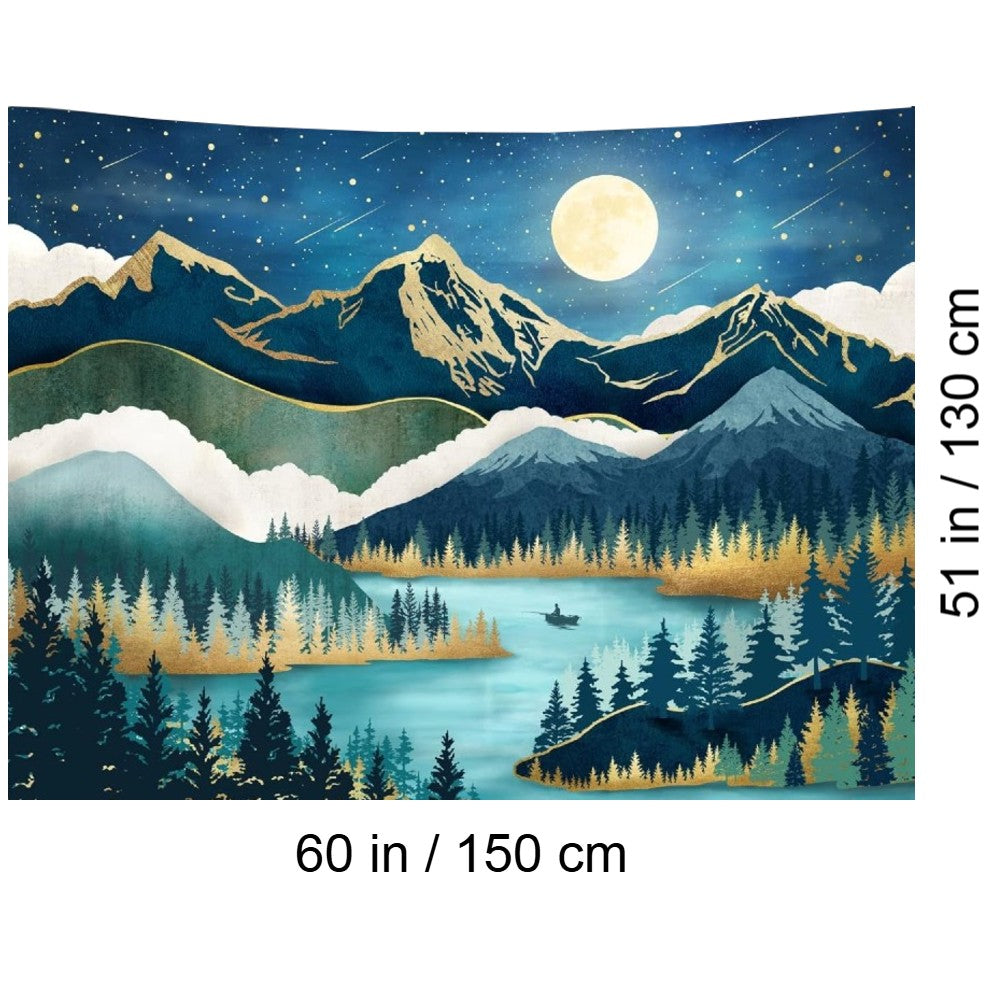 Moonlit Mountain Lake Tapestry Forest & Nature Wall Hanging for Bedroom Living Room Decor