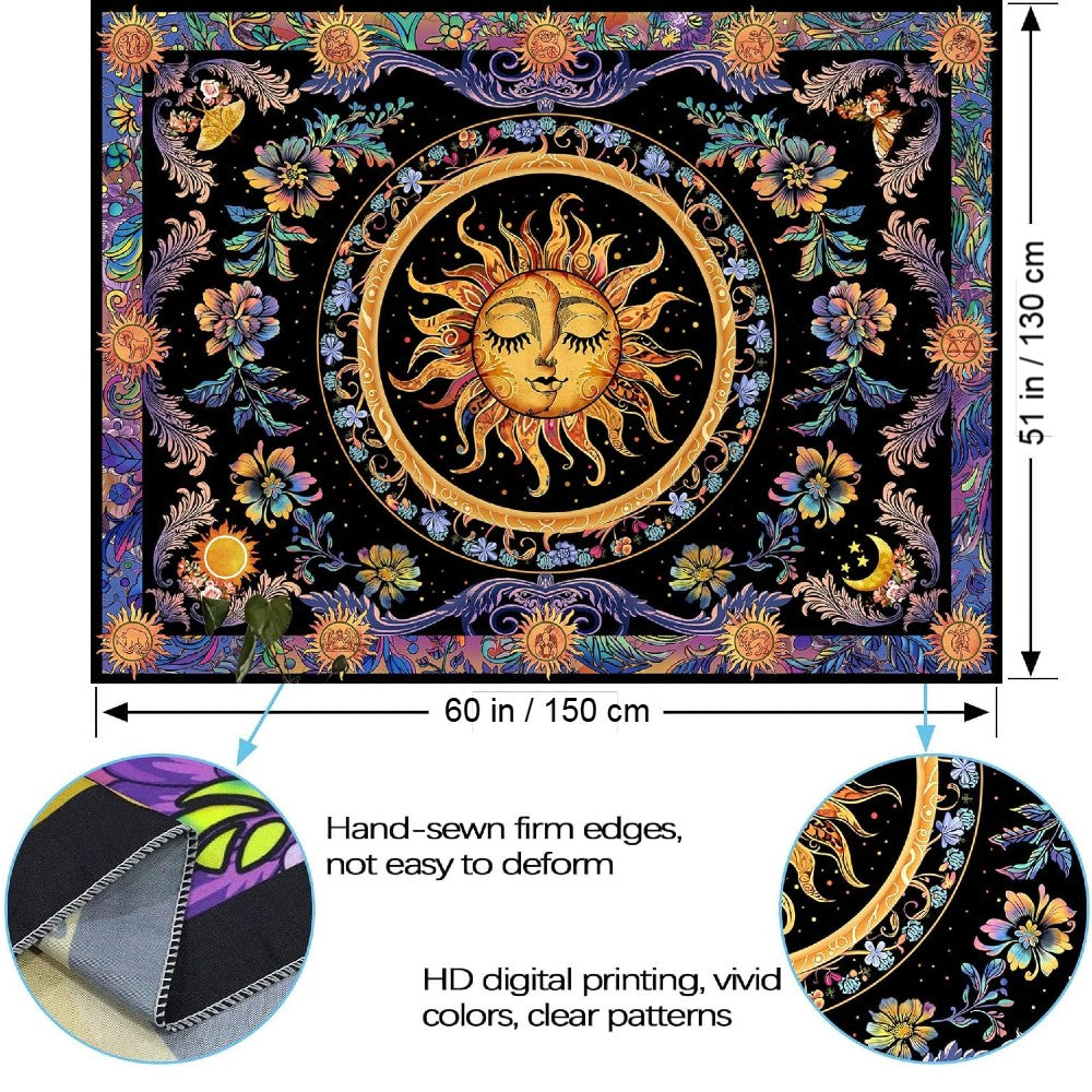 Spiritual Sun Moon Mandala Tapestry Hippie Wall Art Bohemian Bedroom & Yoga Studio Decor
